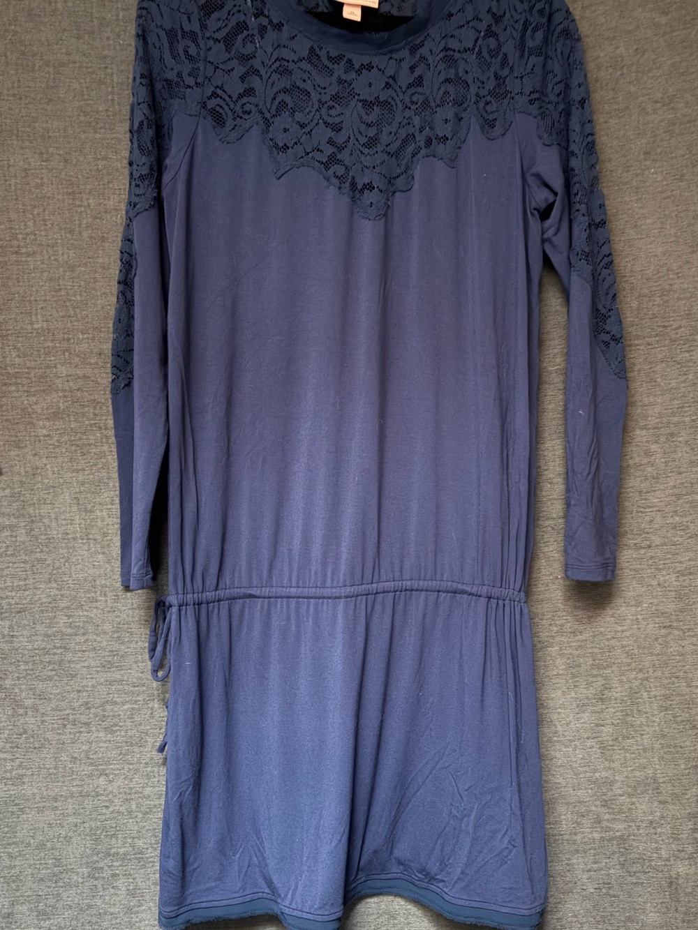 Alberta Ferretti Navy Lace Yoke Long Sleeve Top